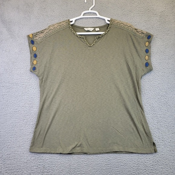 Cafe Marrakesh Women's Top Shirt‎ Plus Size 1X Green Beaded Boho Retro y2k - Picture 1 of 16